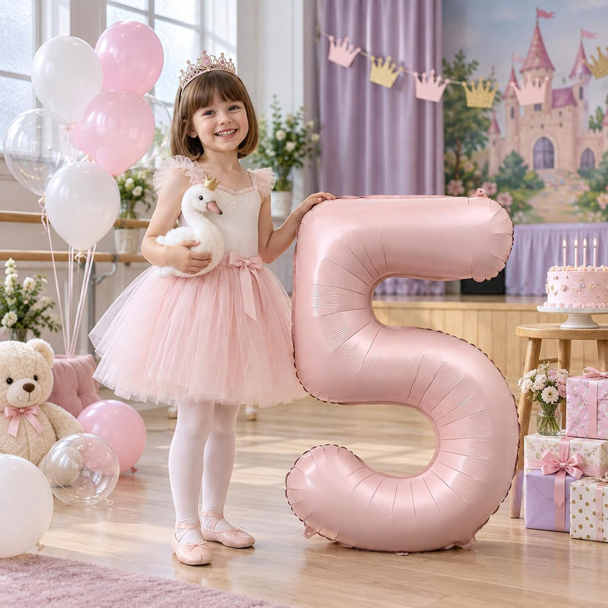 40'' Purple K-pop Number 5 Balloon for Girl 5th Birthday Party - Baby Pink / Number 5 - XXL - image 3