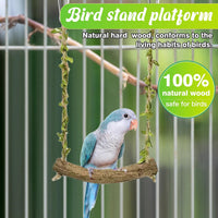 Natural Wood Bird Swing Perch with Decorative Leaves – Essentials for Birds - Green / Middle - image 3