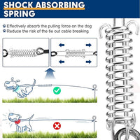 Snagle Paw Dog Tie Out Cable 15FT,Heavy Duty Dog Leads for Yard with Shock Absorbing Spring & Swivel Hook,Leash Cable for Outdoor Camping,Dog Line for Small Large Dogs,withstand 1000LBS Break Strength