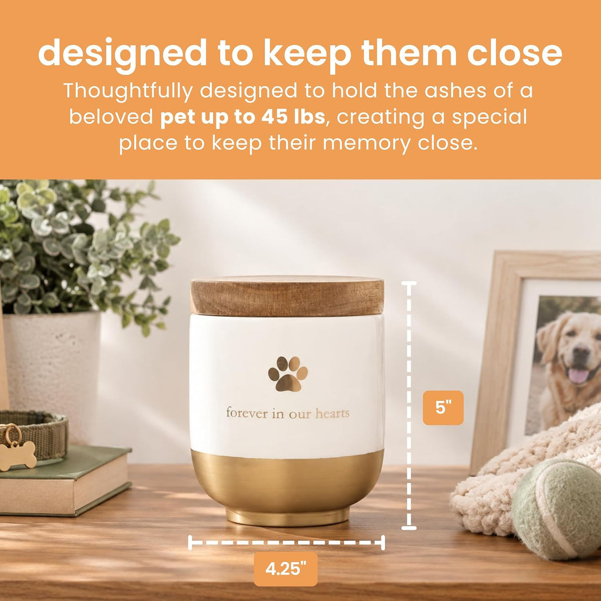 Pearhead Pet Ceramic Forever in Our Hearts Urn, Pet Memorial - Gold My Heart Urn - image 3