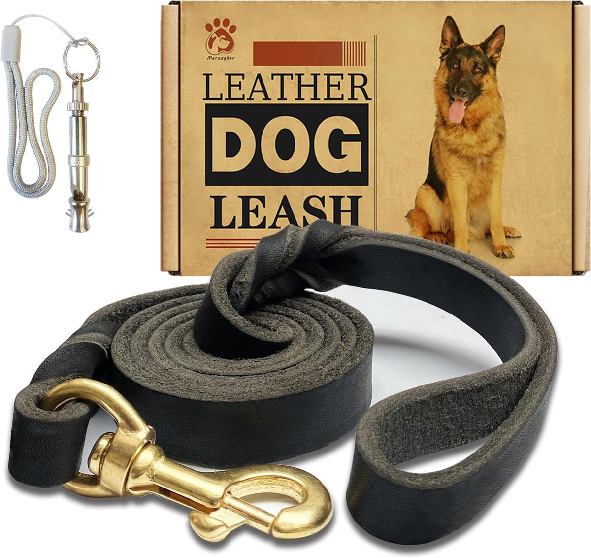Leather Dog Leash 6ft x 3/4 inch - 4FT*3/4in / Black