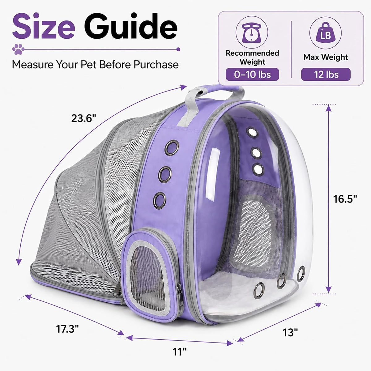 Expandable Cat Carrier Backpack with Bubble Window - Purple - image 2
