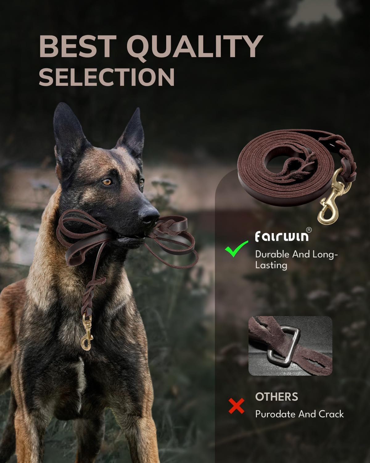 Braided Leather Dog Training Leash 6 Foot - Xl - 6 ft x 1 inch / Brown - image 2