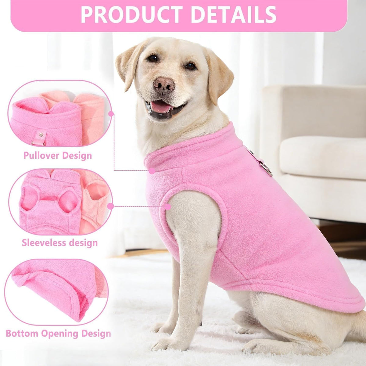 2 Pieces Fleece Dog Sweater Vest Winter Warm Dog Clothes for Small - pink,light pink / XX-Large(27-36lbs) - image 2