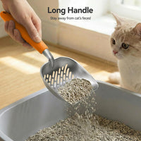 Cat Litter Scoop, Kitty Metal Scooper with Long Handle – Daily Care for Cats - Large / Orange - image 3