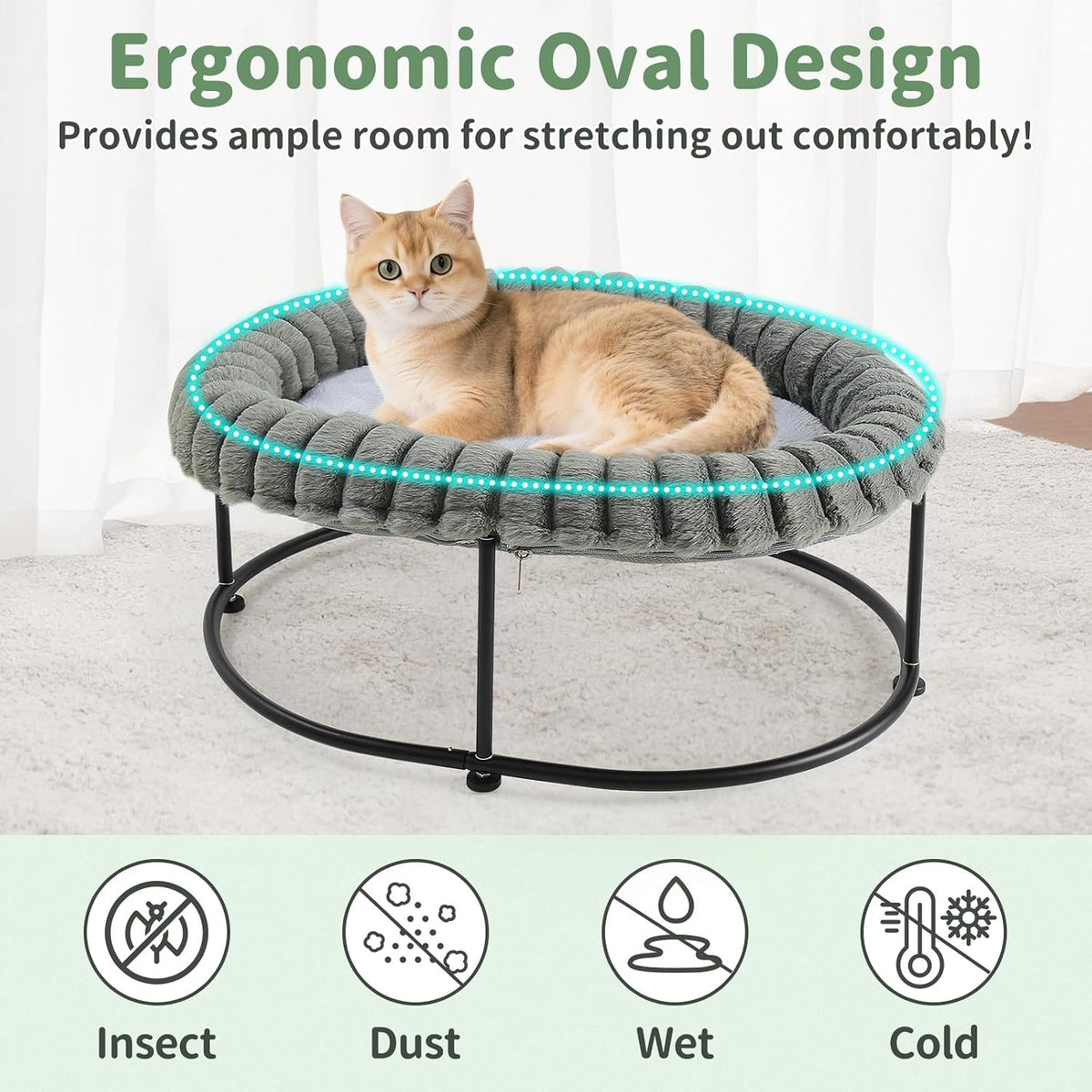 Sunhoo Elevated Cat Bed for Indoor Cats Raised Kitten Hammock Large - Grey - image 3