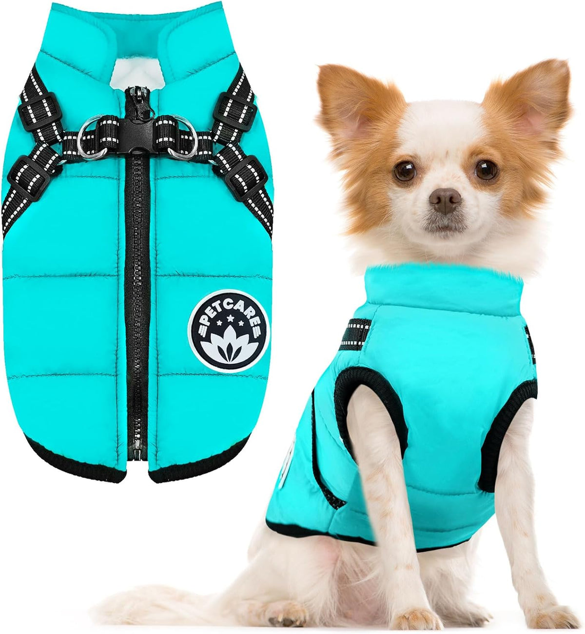 Winter Dog Coat with Harness Built in Waterproof Dog Jackets Warm Pet - Blue / XL(Suggest 12-15 lbs)