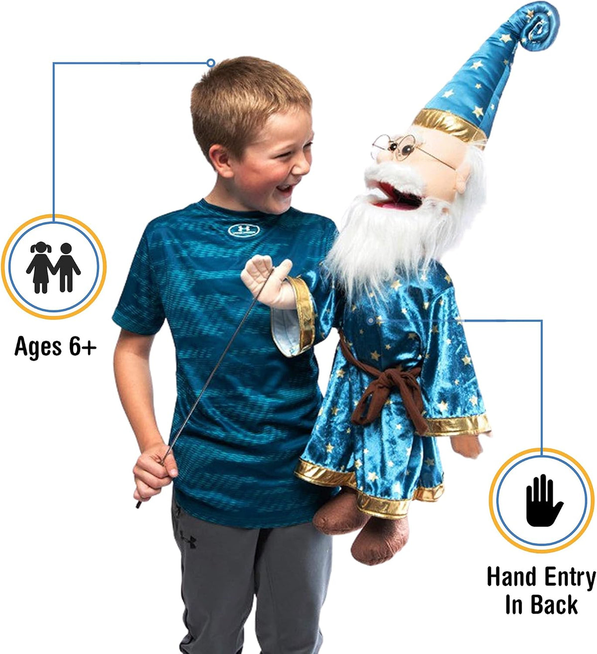 Silly Puppets 25 inch full-body wizard ventriloquist puppet with glasses - view 2