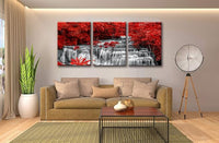 Yxbhhym Black White and Red Waterfall Canvas Wall Art Forest Paintings Waterfall Artwork for Wall Print Landscape Wall Picture for Living Room Wall Decor Large Framed Wall Art -24x48inches