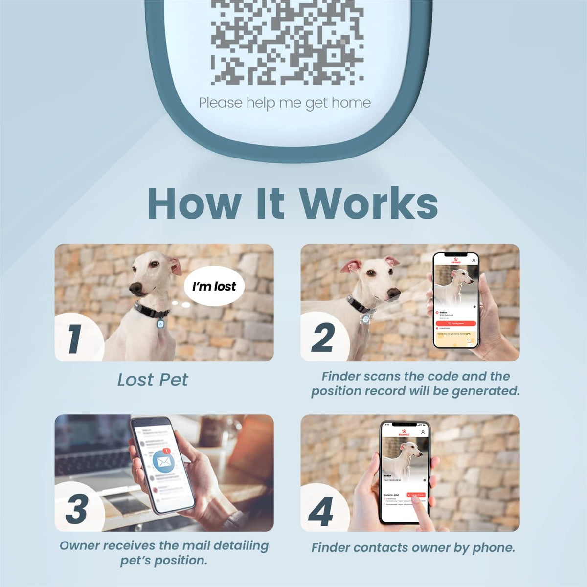 Pawaii Dog ID Tag, Silent Silicone QR Code Tag, Scan Alerts - Deep Sea Blue - image 3