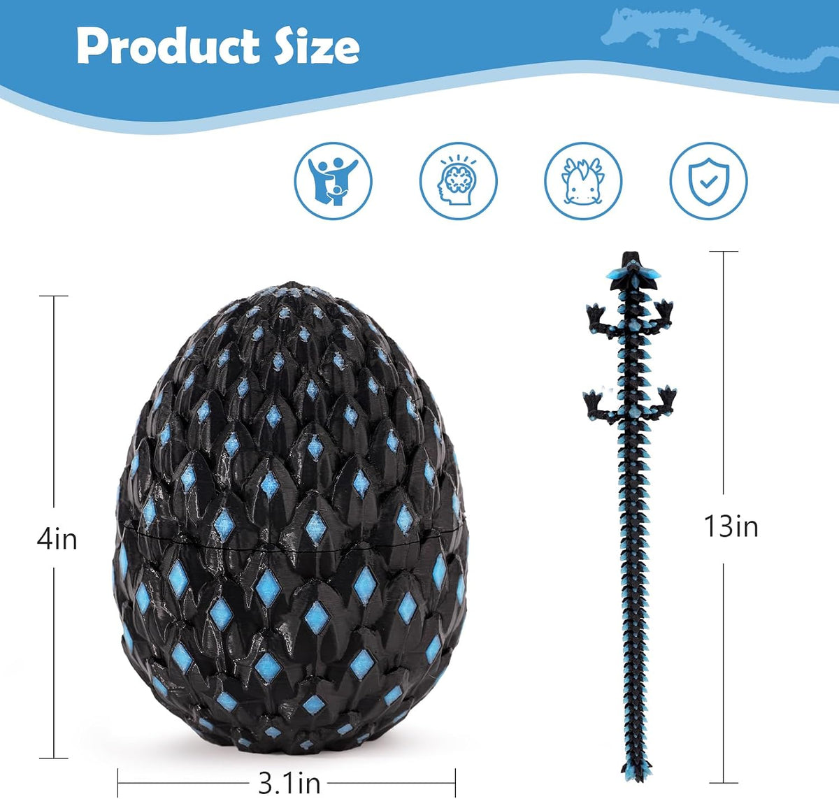 Waaaandefu 3D printed articulated dragon with matching egg in Void Amethyst - view 10