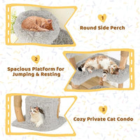 Tangkula Cat Tree Tower, Solid Wood Modern Cat Tower with Top Cattail Basket Bed, Side Perch, Large Platform & Cat Condo, Cute Cat Tree with Scratching Posts for Indoor Cats Large Adult