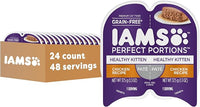 IAMS Perfect Portions Healthy Kitten Grain Free Wet Cat Food Pate, Chicken Recipe, 2.6 oz. Easy Peel Twin-Pack Trays (24 Count, 48 Servings)