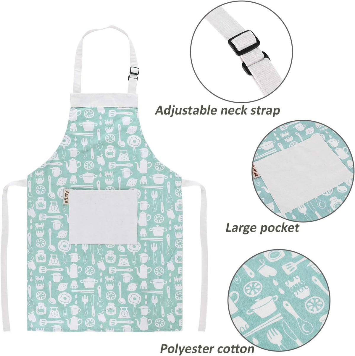 Aurya kids apron and chef hat set in light blue with front pocket and adjustable strap - view 14