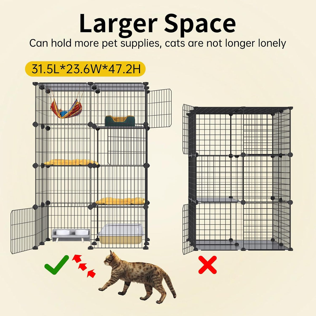 3-Tier Cat Cages Indoor Enclosure DIY Cat Playpen Catio Detachable - 31.5"L x 23.6"W x 47.2"H - image 2