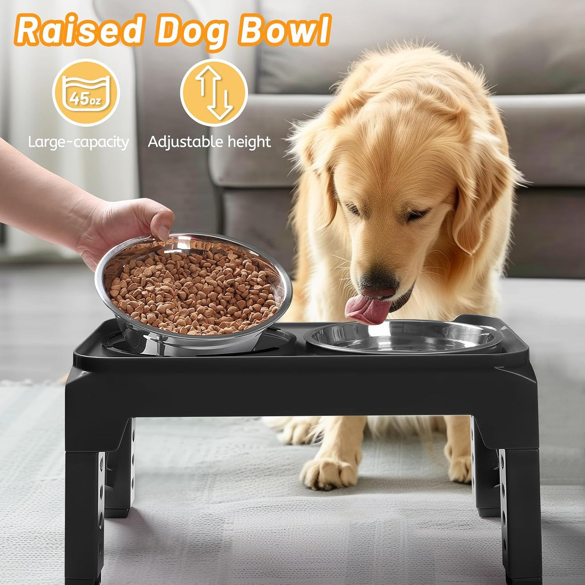 Hubulk Elevated Dog Bowls with 2 Stainless Steel Dog Food & Water - S (6" for Small Dogs) / Black - image 4