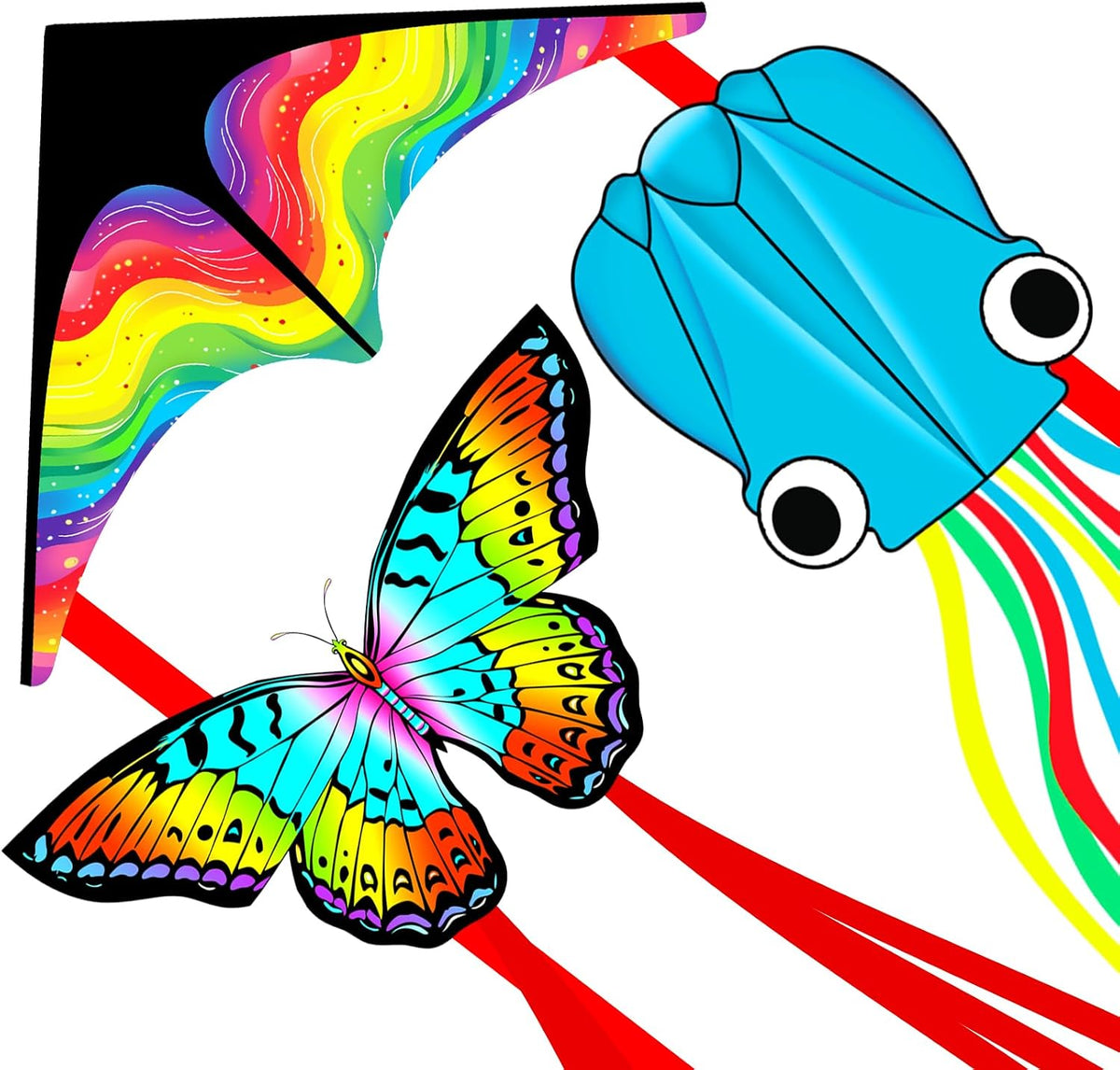 Xida Butterfly Kites for Kids and Adults Easy to Fly - 3 Pack (Delta+ Colorful Butterfly+Octopus)