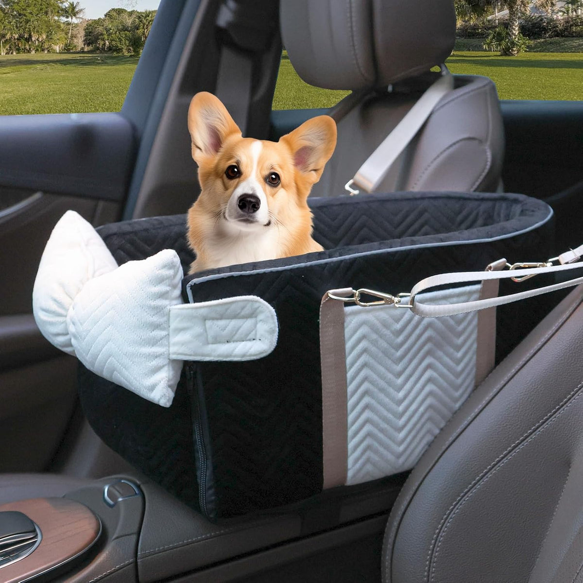 Dog Car Seat for Small Dogs, Center Console Seat for Puppy - Black