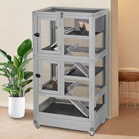 Large Ferret Cage, Chinchilla Cage with 5 Levels, Wooden Guinea Pig Cages with Wheels, Small Animal Cages with Ramp, Hideout, Pull Out Tray, for Rat, Hamster, Hedgehog
