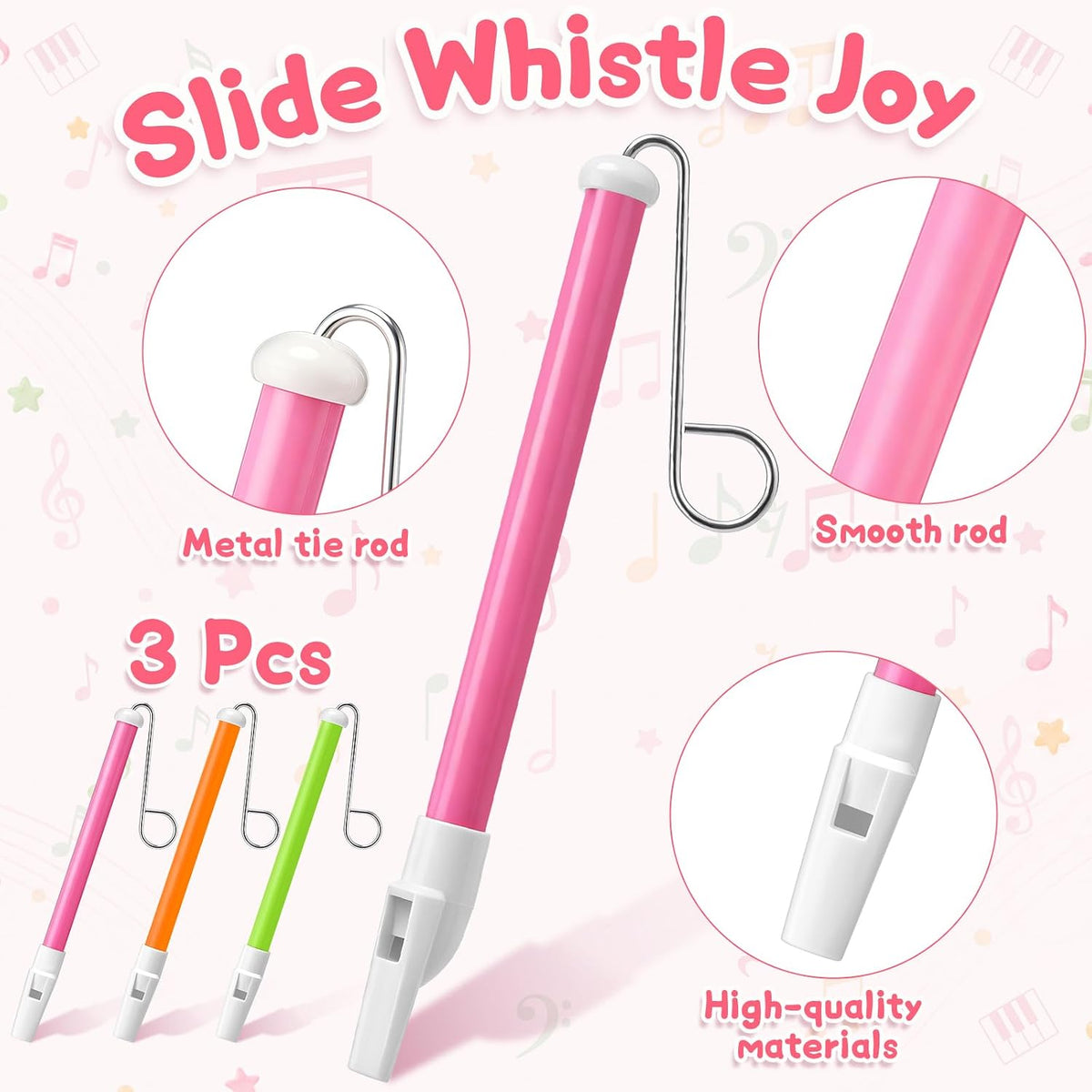Boao 3 Pcs Slide Whistle Kid Toy, Blue, Yellow, Purple - 3 / Pink, Orange, Green - image 3