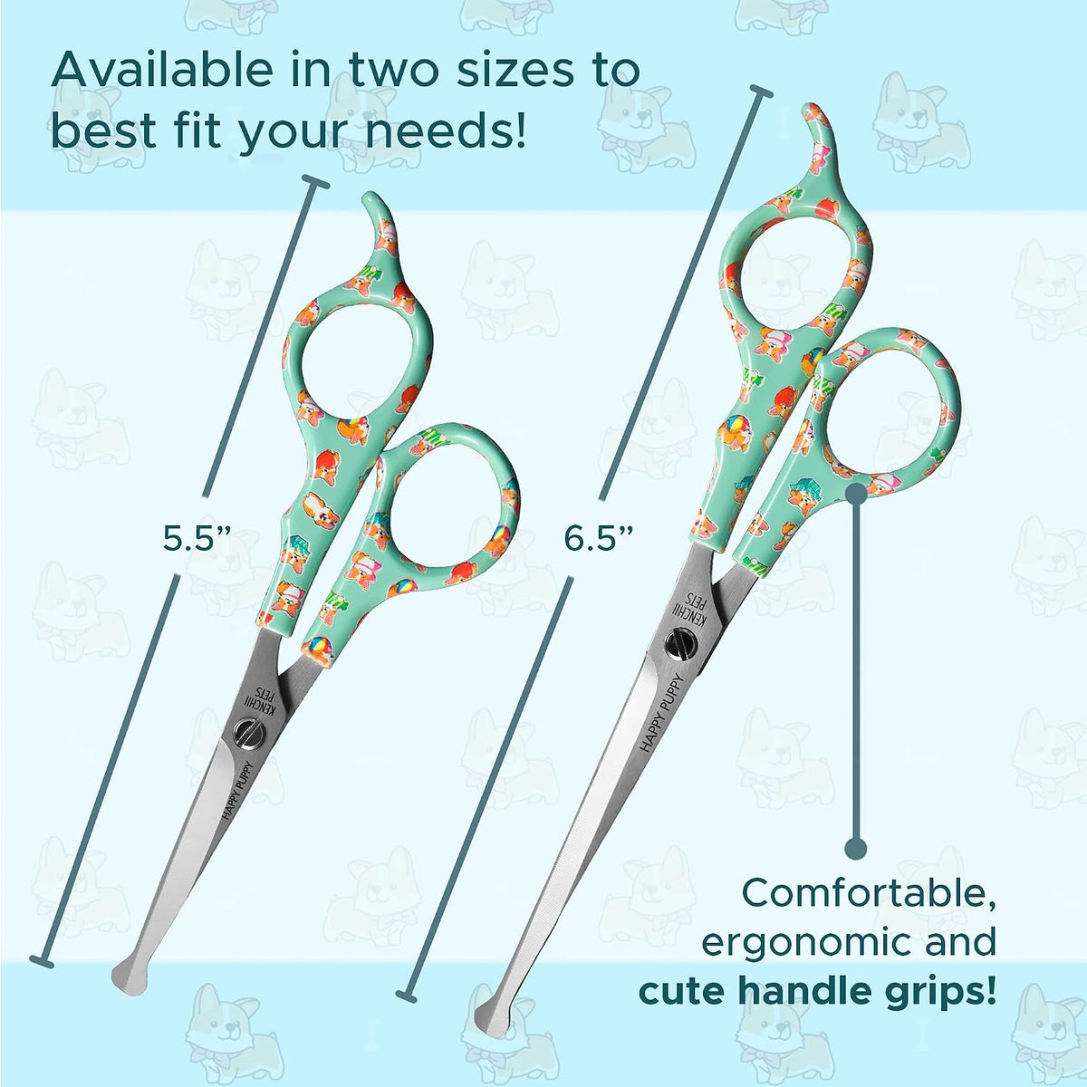 Kenchii Happy Kitty Ball Tip Grooming Scissors for Cats 5.5in Pink – Essentials for Cats - 5.5 Inch / Blue - image 2
