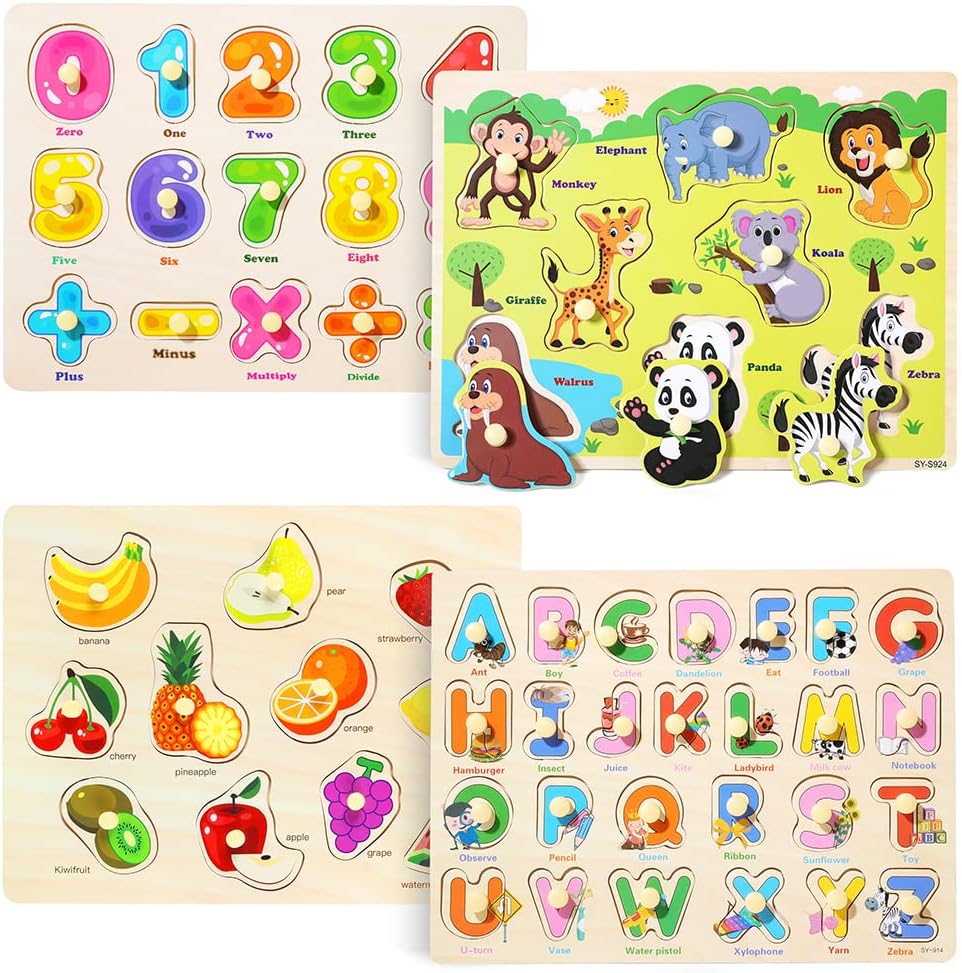 GRINNNIE Wooden Peg Puzzle for Toddlers 3 4 5 Years Old, Letters - 26