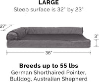 Furhaven Cooling Gel Dog Bed for Large/Medium Dogs w/ Removable Bolsters & Washable Cover, For Dogs Up to 55 lbs - Plush & Velvet L Shaped Chaise - Platinum Gray, Large