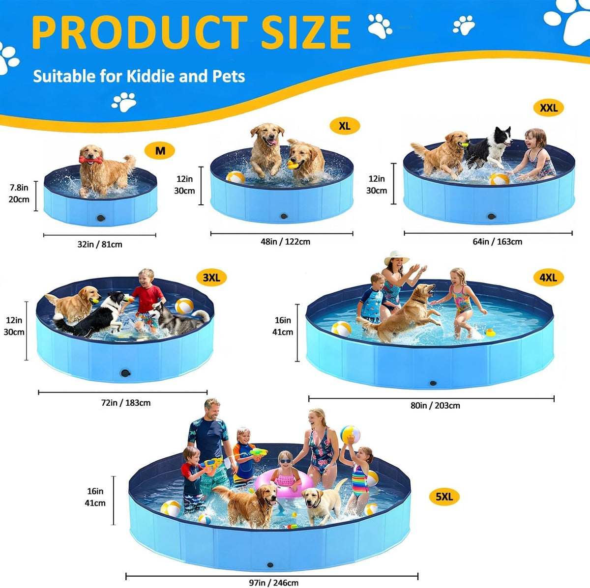 Foldable Dog Pool, Collapsible Dog Swimming Pool Hard Plastic Portable Pets Bath Tub for Dogs - 4XL - 80" x 16" - image 2