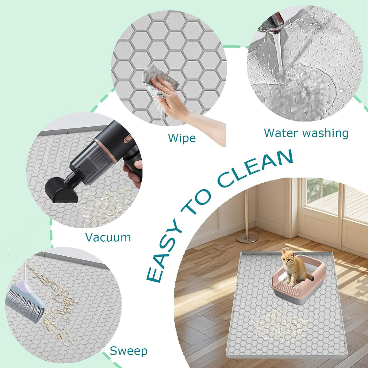 Cat Litter Mat, Silicone Large Cat Mat for Litter Box - 25"L x 19"W / Light Grey - image 3
