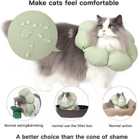 Cat Cone Collar,Cute Waterproof Cat Recovery Collar,Anti-Bite Lick Wound Healing Safety Elizabethan e Collar for Cats,Green Flower All-Season Style