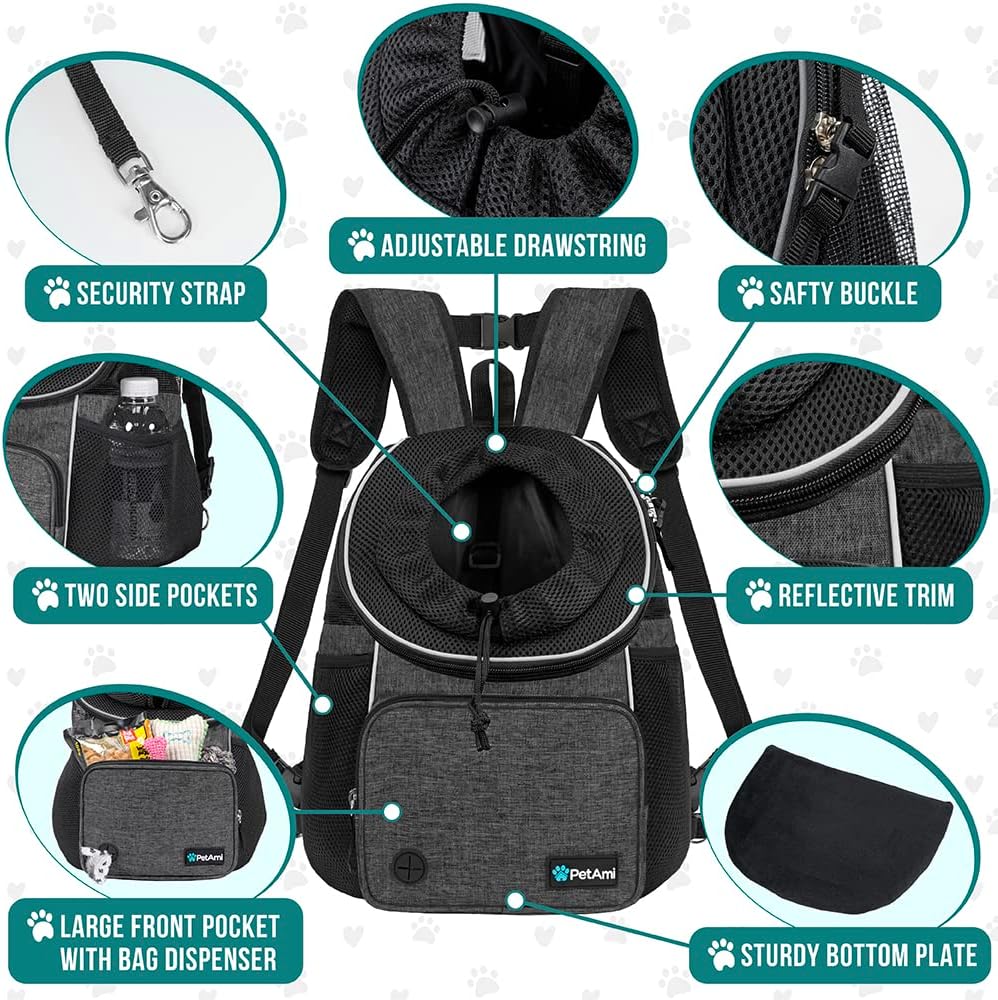 PetAmi Dog Front Carrier Backpack - Medium (15x8x15.5) / Dark Gray - image 4