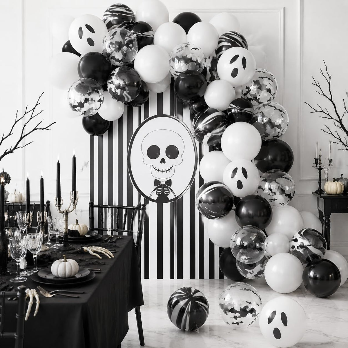 Froova black and white Halloween balloons with ghost and bat prints and bat stickers - view 28