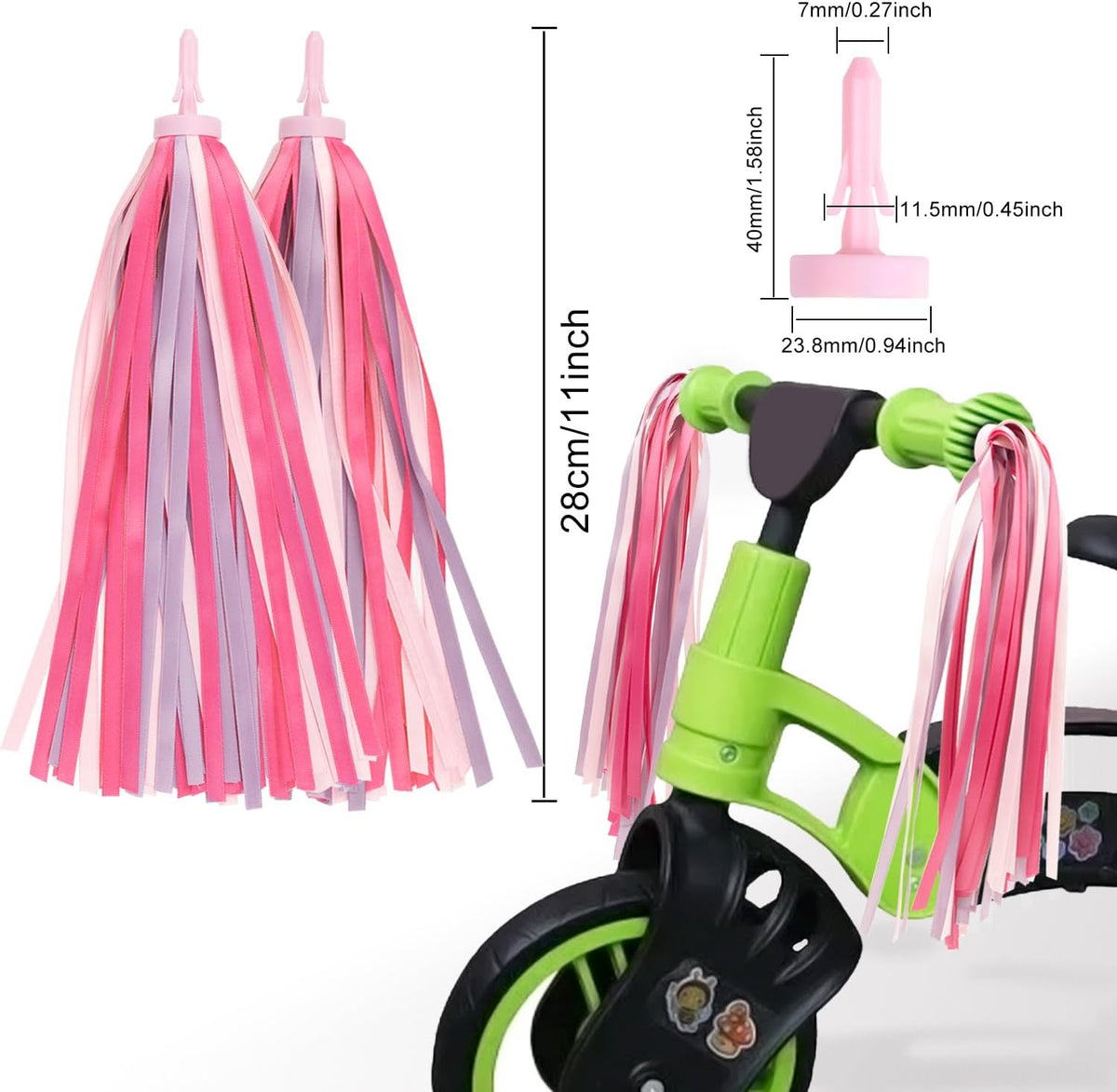Bike Streamers Bike Tassels for Kids 1 Pair - Rose Pink - image 2