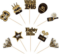 36PCS Happy 80th Birthday Cupcake Toppers Double Sided Black Gold - Vintage / 80th - image 3