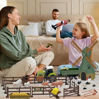 82PCS Farm Animals Toys Set Comes with Tractor Trailer, Windmill, Farmer, Fence - Playset for Kids Toddlers Boys Girls 5+ Years Old