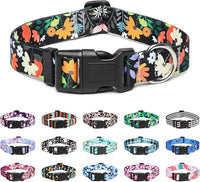 Mercano Adjustable Dog Collar - Special Design Patterns, Soft Nylon Comfortable Durable Pet Collar for Small Medium Large Dogs (L, Floral Orange)