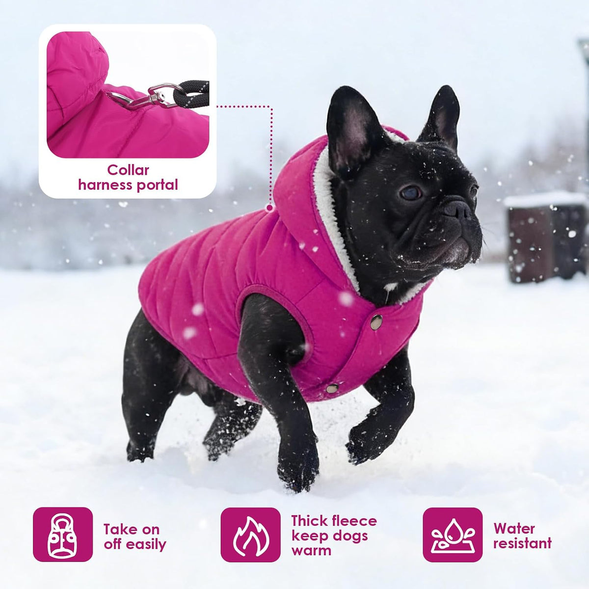 Dog Winter Coat,Warm Fleece Lined Dog Jacket with Leash Hole & Hood – Essentials for Dogs - Pink / X-Small - image 2