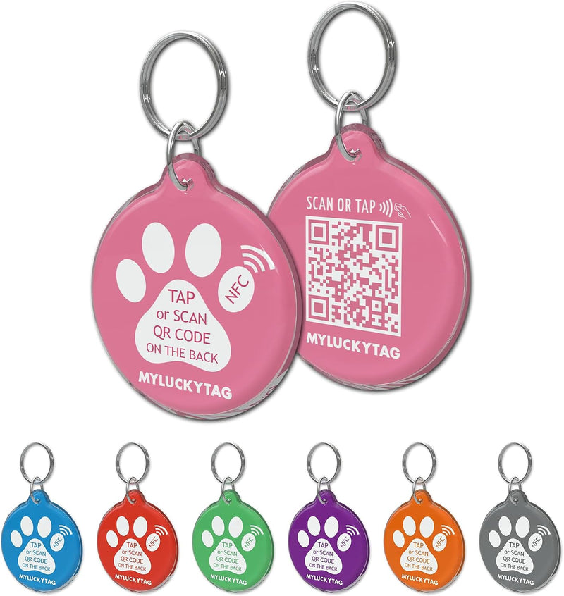 MYLUCKYTAG NFC&QR Code Personalized Dog Cat Tag - Paw,pink