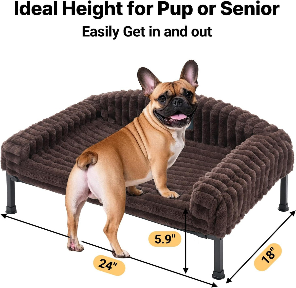 Veehoo Elevated Dog Bed with Bolster Cushion - Brown / 24.0"L x 18.0"W x 8.3"Th - image 2