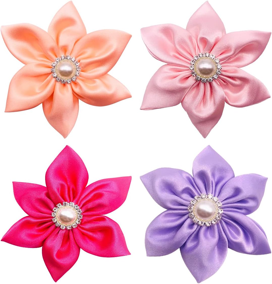 PET SHOW 4 Pack Small Dog Bows Sliding on Collar Attachment – Essentials for Dogs - I 3.5"