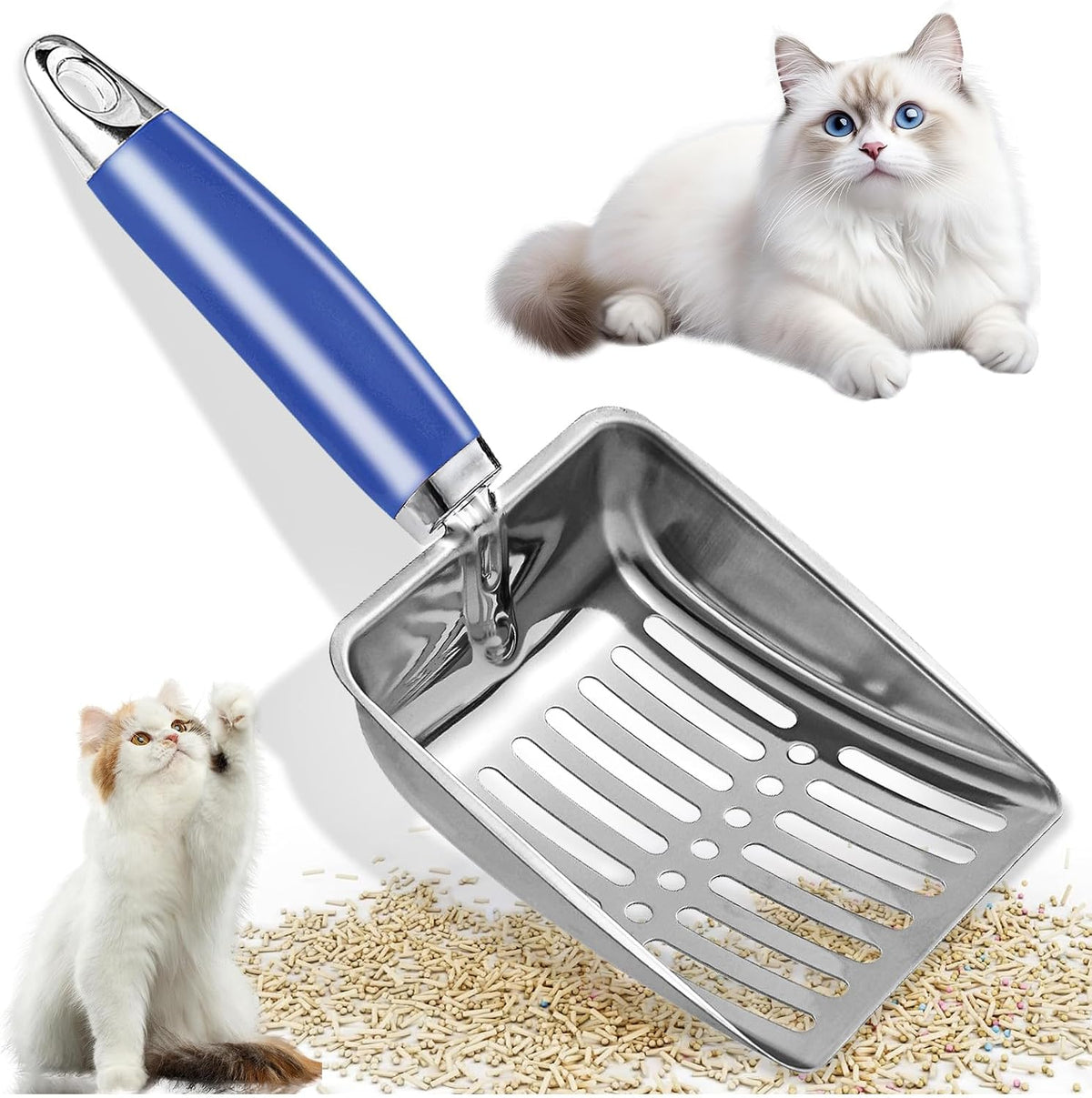 Cat Litter Scoop, Long Handle Scooper - blue