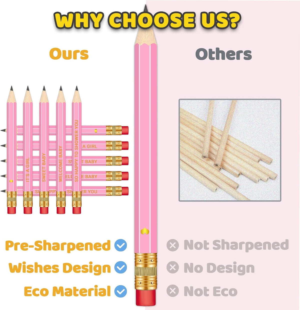 Baby Shower Pencils for Party Games, Neutral - Pink - It's a Girl - image 2