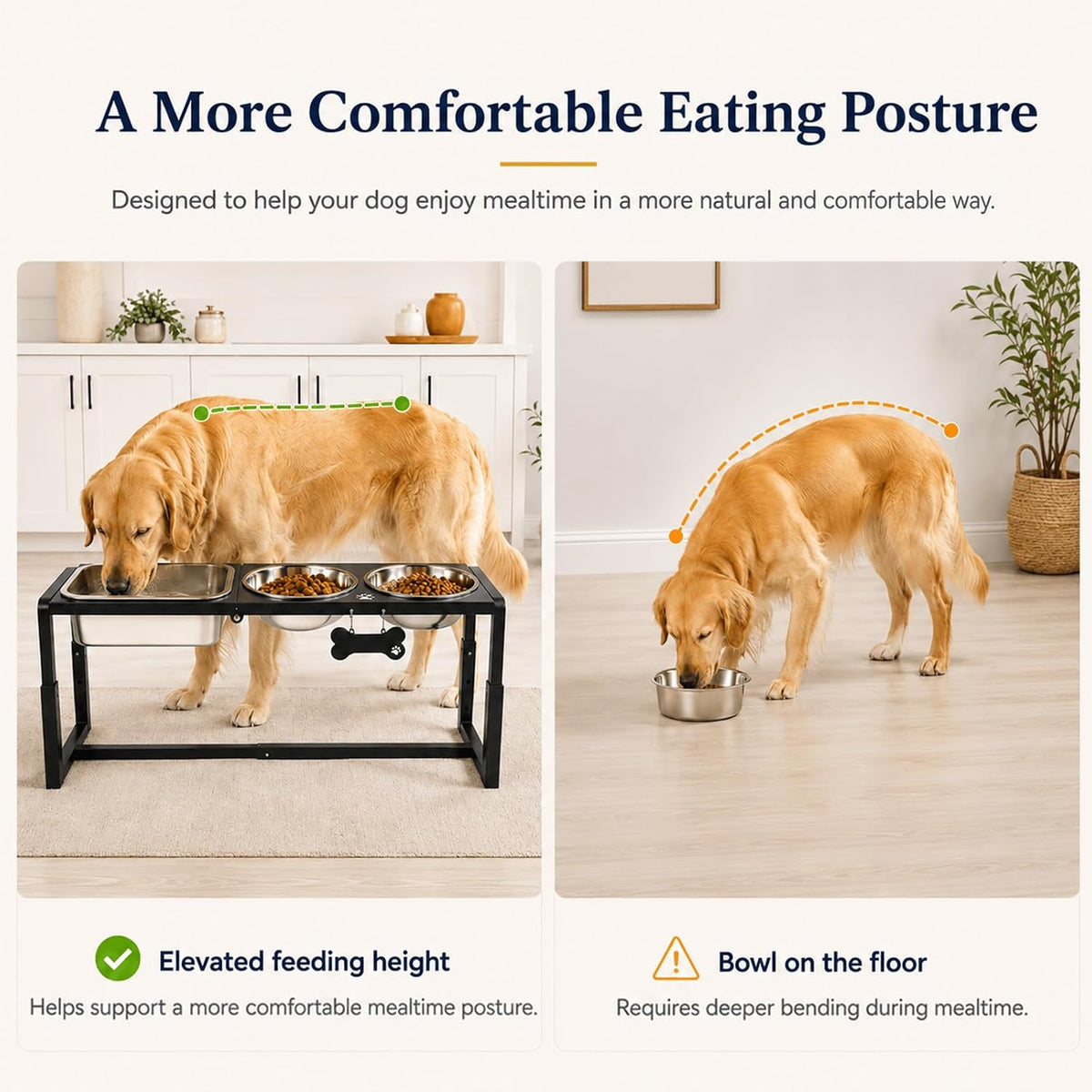 Elevated Dog Bowls, Metal Raised Dog Bowl Stand with 2 Thick 58oz Stainless Steel Food Bowls - Black-58oz x 2 & 1.2gal x 1 / Height: 8.8-14" - image 3