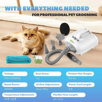 Dog Dryer for Pet Grooming Professional, 6HP/3500W High Velocity Blow Dryer for Dogs, Dual Motor Pet Dryer, Adjustable Temperature 95-125℉ & Airflow 0-90 M/S, 2.5-7.5 FT Hose with 4 Nozzles