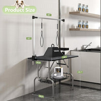 VFK 36" Dog Grooming Table,Foldable Pet Grooming Table for Dogs at Home Black Stainless Steel Bath Grooming Station with Adjustable Arm,Nooses, Mesh Tray,Tool Organizer