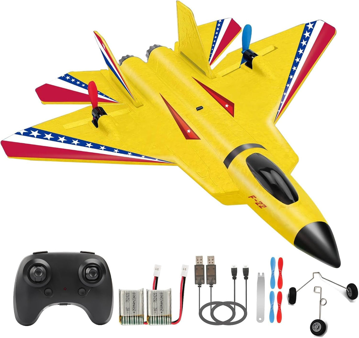 ANTSIR F-22 RC Airplane, 2.4GHz Easy to Fly Foam RC Plane - Yellow F22-2 Batteries