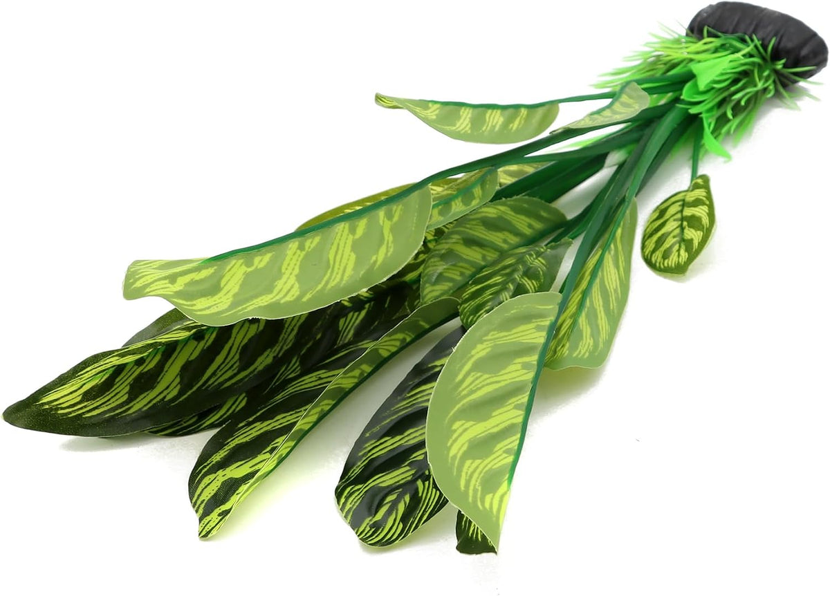 Silk Aquarium Plants, 12 Inch Artificial Silk Plants Decorations – Essentials for Fish - Green With Stripes / 2 Pack - image 4
