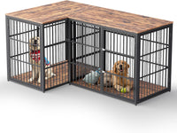 Lyromix 86.62'' Dog Crate Furniture Large Breed TV Stand, Grey – Essentials for Dogs - Retro Brown / 76.4"L x 29.1"W x 37.6"H / Corner Crate