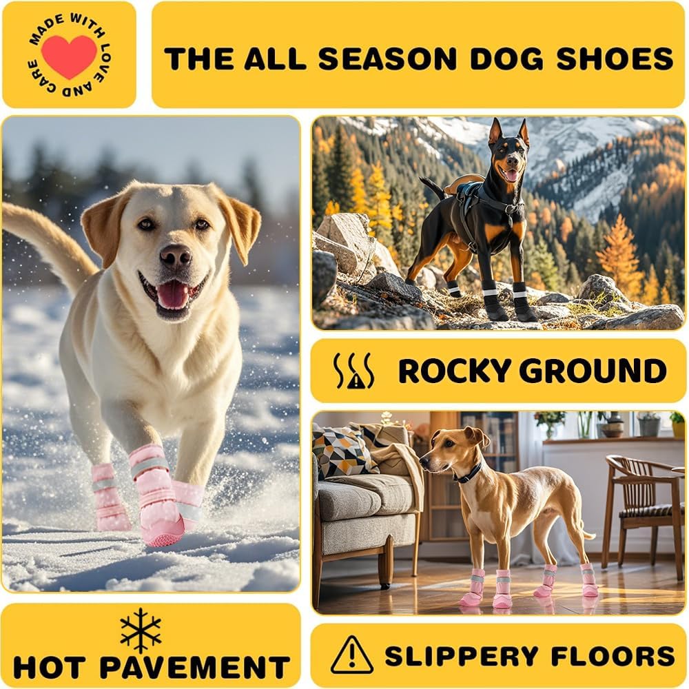 Dog Boots Waterproof Dog Shoes for Medium Large Dogs - Light Pink / Width 2.55 in - image 2