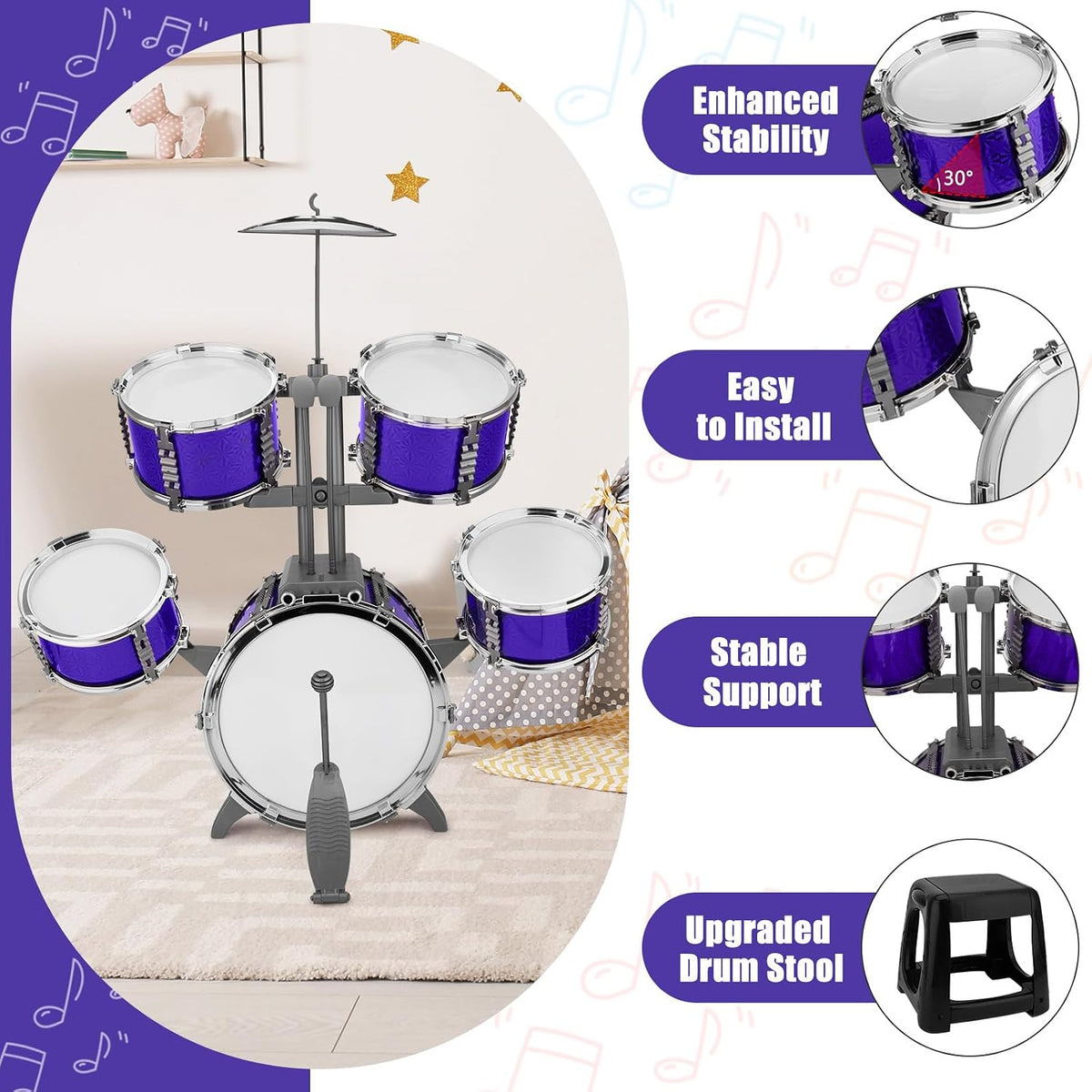 Kids Jazz Drum Set Toys for 3-7 Year Olds - Blue - image 2